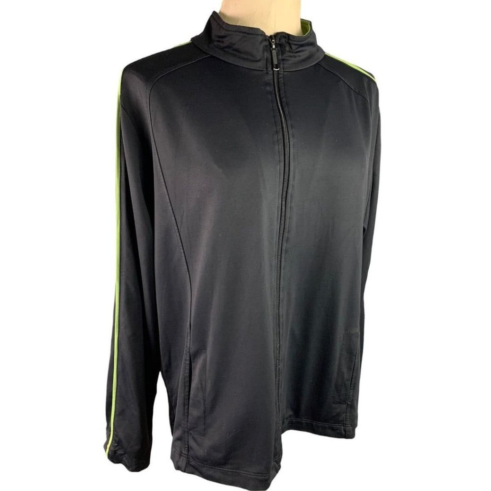 XL Chico's Women's Black Full Zip‎ Warm Up Jacket Green Piping